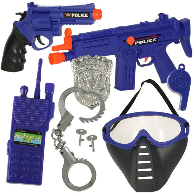 Little policeman police set pistol rifle mask handcuffs police accessories KX3273
