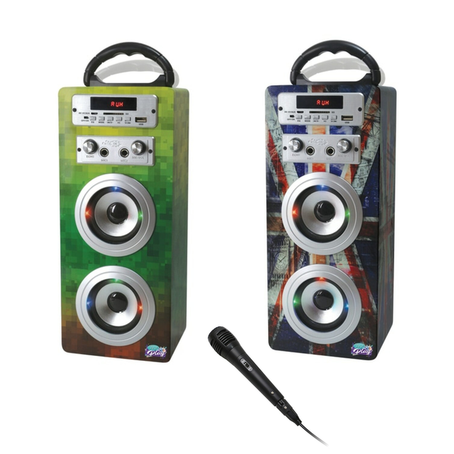 Play on wooden karaoke speaker