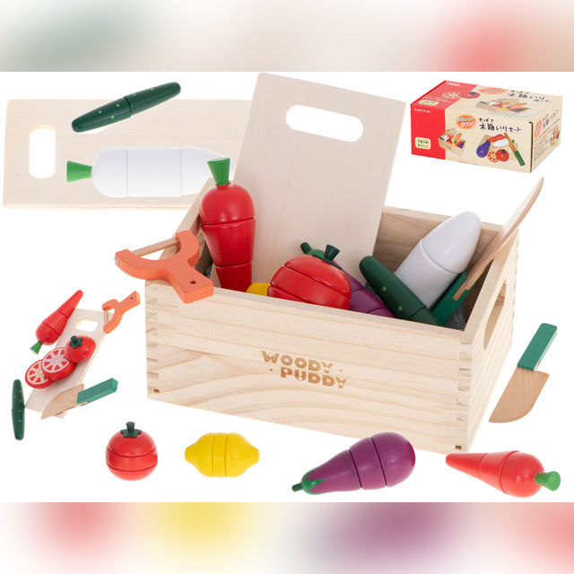 Wooden vegetables, cut with magnet in box + accessories KX5956