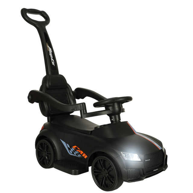 Push-along car with sound and lights, black KX4413