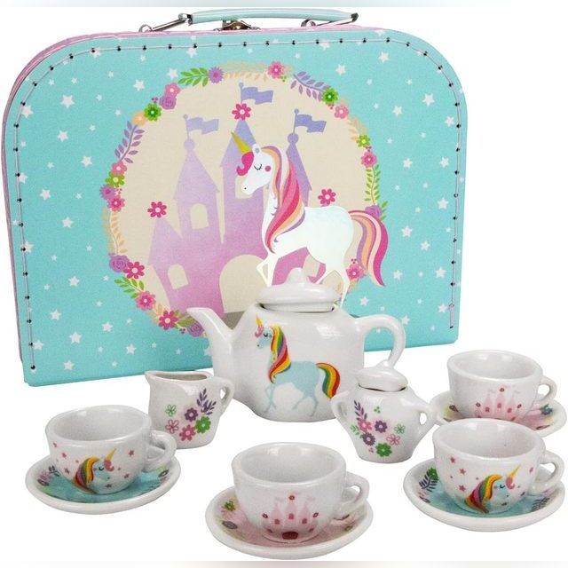 Children's tea set in a basket "Unicorn" - porcelain, 13 pieces (CH12102)
