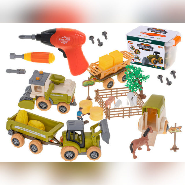 Toy Combine Harvester and Seed Drill - Farmer's Toy Farm Truck KX5309