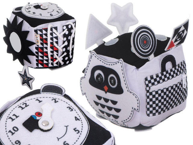 Educational sensory cube for babies Owl