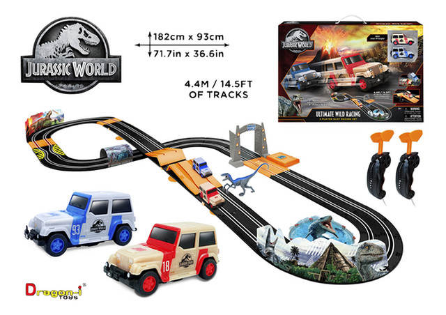 Jurassic world ultimate wild racing 2 player slot racing set