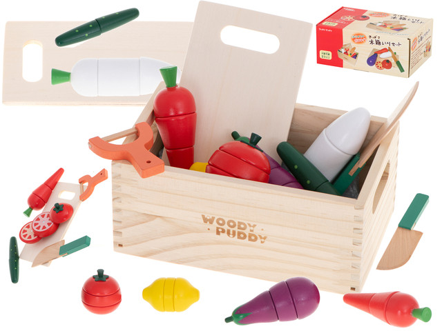 Wooden vegetables, cut with magnet in box + accessories KX5956