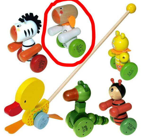 A wooden sheep with a push stick - a pusher