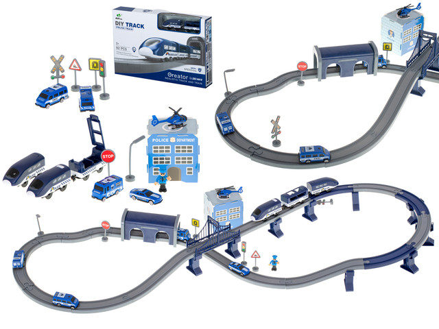 Track with train and other accessories 92 items Police Train (KX5991)